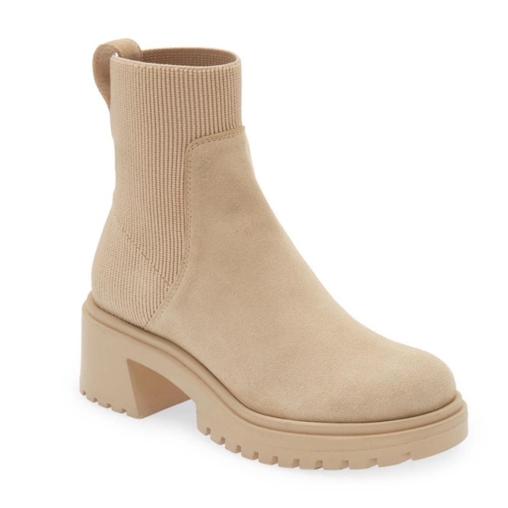 Steve Madden Beige Suede Chunky Heel Ankle Boots